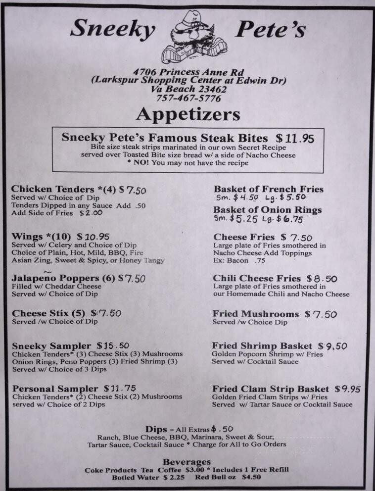 Sneeky Pete's - Virginia Beach, VA menu_pic