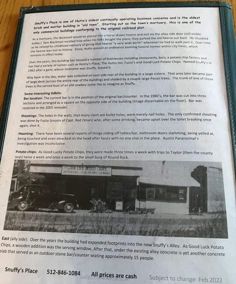 Snuffy's Bar & Grill - Hutto, TX menu_pic