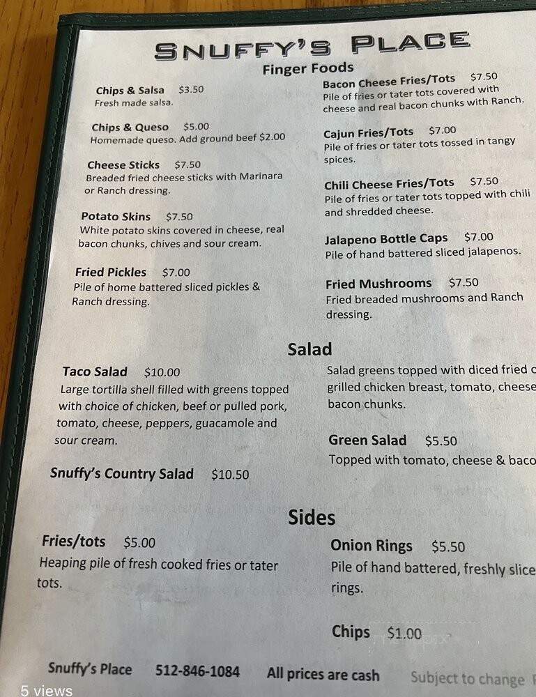Snuffy's Bar & Grill - Hutto, TX menu_pic