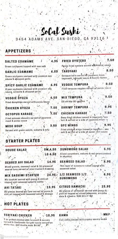 SoCal Sushi - San Diego, CA menu_pic
