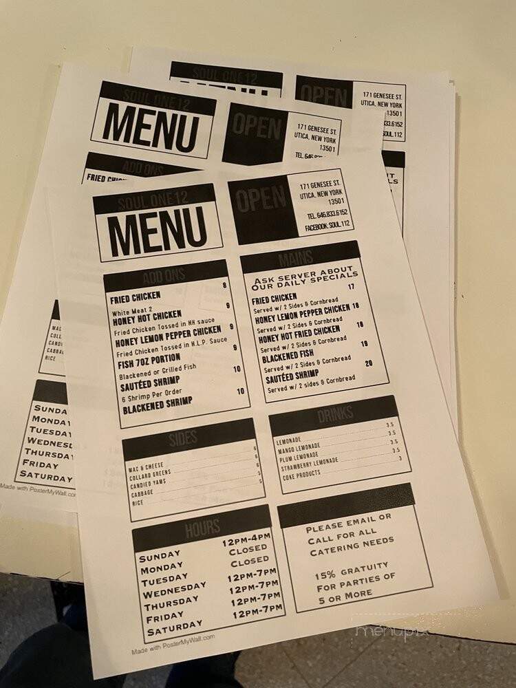 Soul One 12 - Utica, NY menu_pic