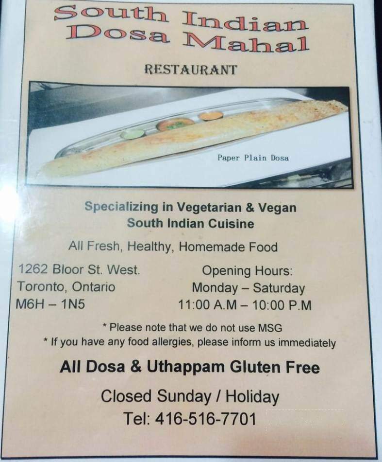 South Indian Dosa Mahal Restaurant - Toronto, ON