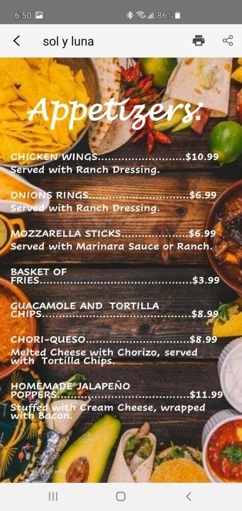 Soy Y Luna - Waterford, WI menu_pic