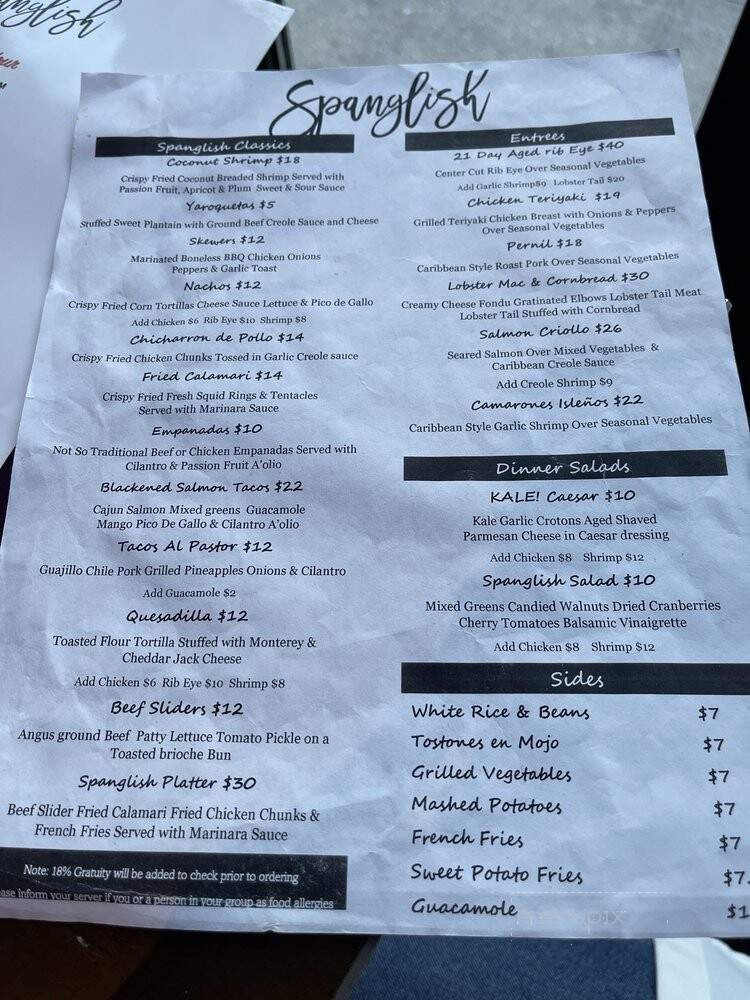 Spanglish Bar & Restaurant - Bronx, NY menu_pic