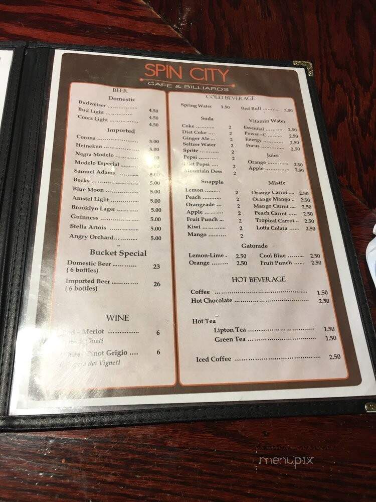 Spin City Billiard & Cafe - Woodside, NY menu_pic