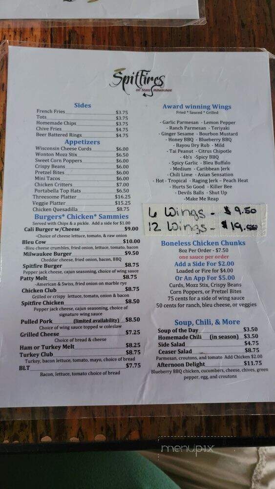 Spitfires On State - Milwaukee, WI menu_pic