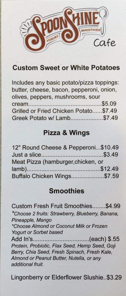 Spoon Shine Yogurt - Dahlonega, GA menu_pic