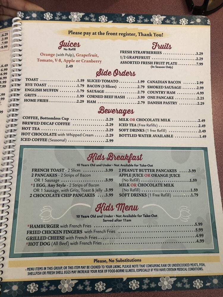 Spring Garden Restaurant - Myrtle Beach, SC menu_pic