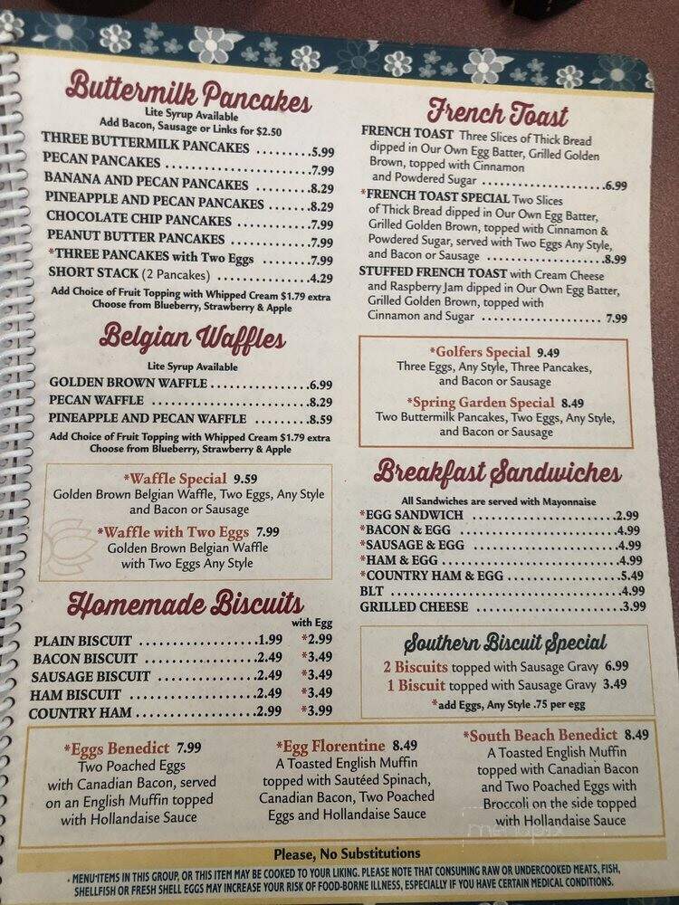 Spring Garden Restaurant - Myrtle Beach, SC menu_pic