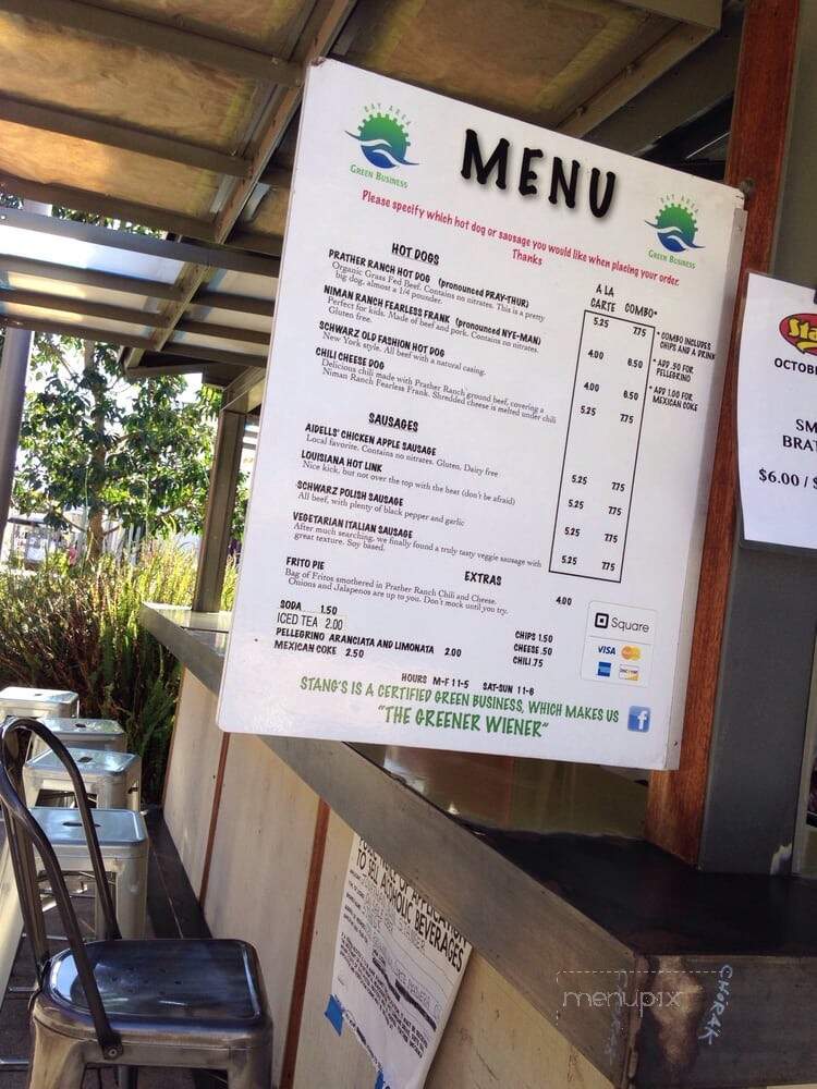 Stang's Hot Dogs & Sausages - Corte Madera, CA menu_pic