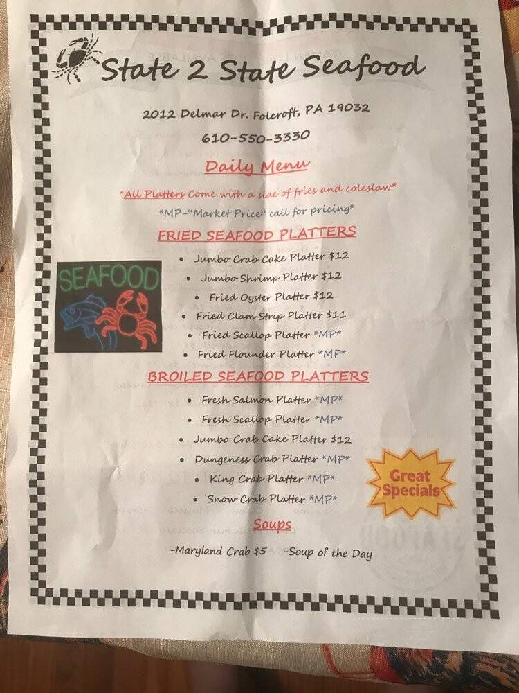 State 2 State Seafood - Folcroft, PA menu_pic