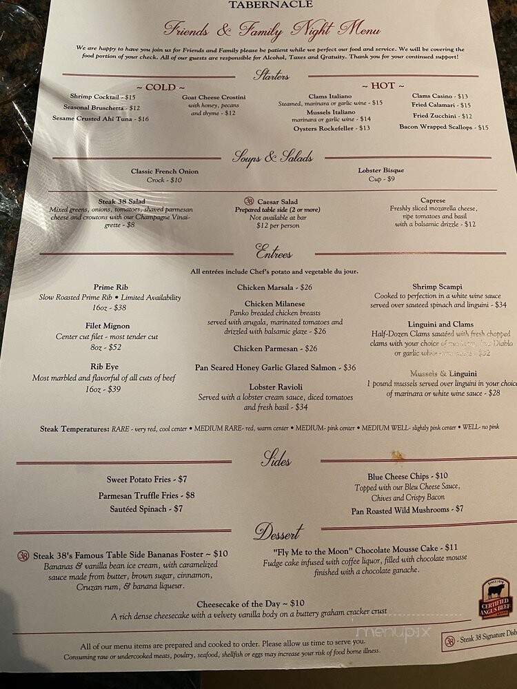Steak 38 - Tabernacle, NJ menu_pic