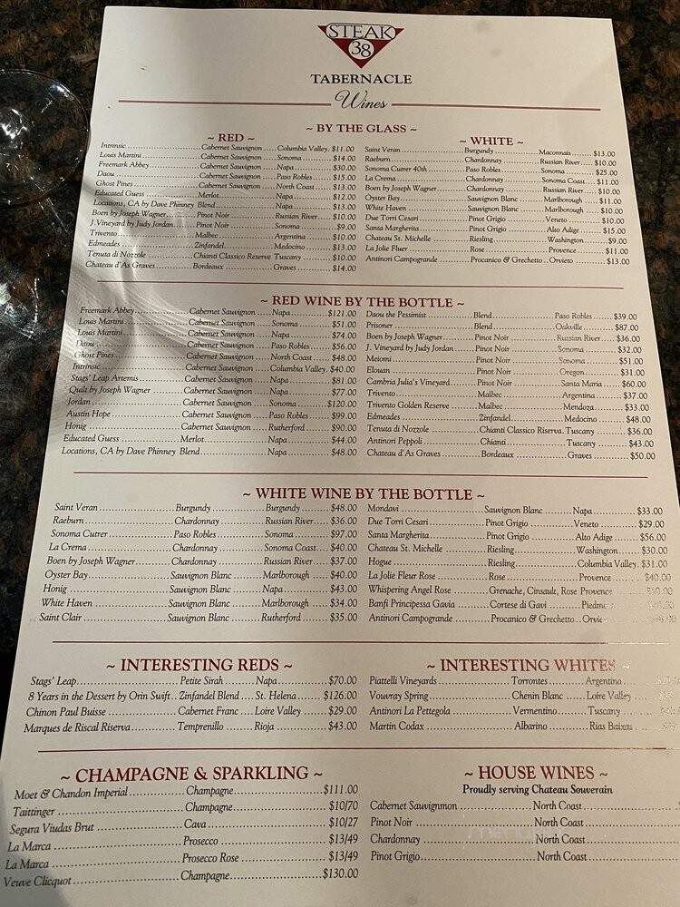 Steak 38 - Tabernacle, NJ menu_pic