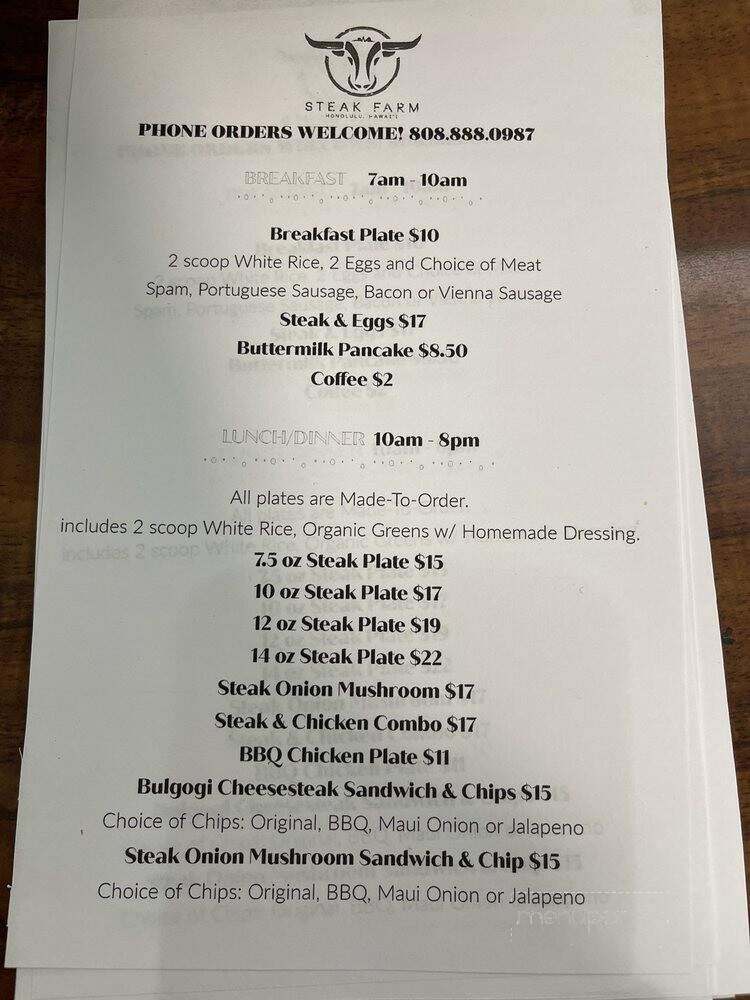 Steak Farm - Honolulu, HI menu_pic