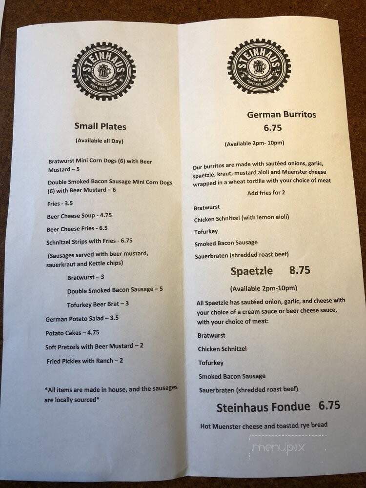 Steinhaus MusicSpirits - Portland, OR menu_pic
