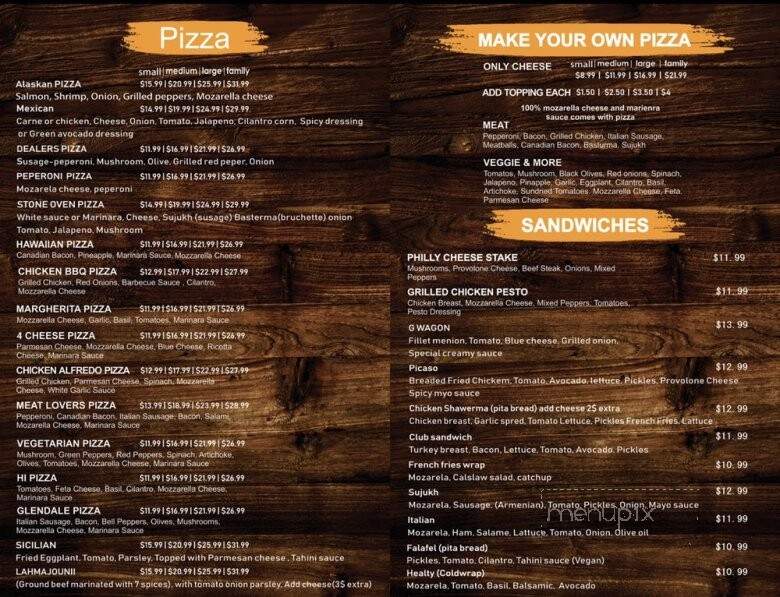 Stone Oven Pizza - Glendale, CA menu_pic