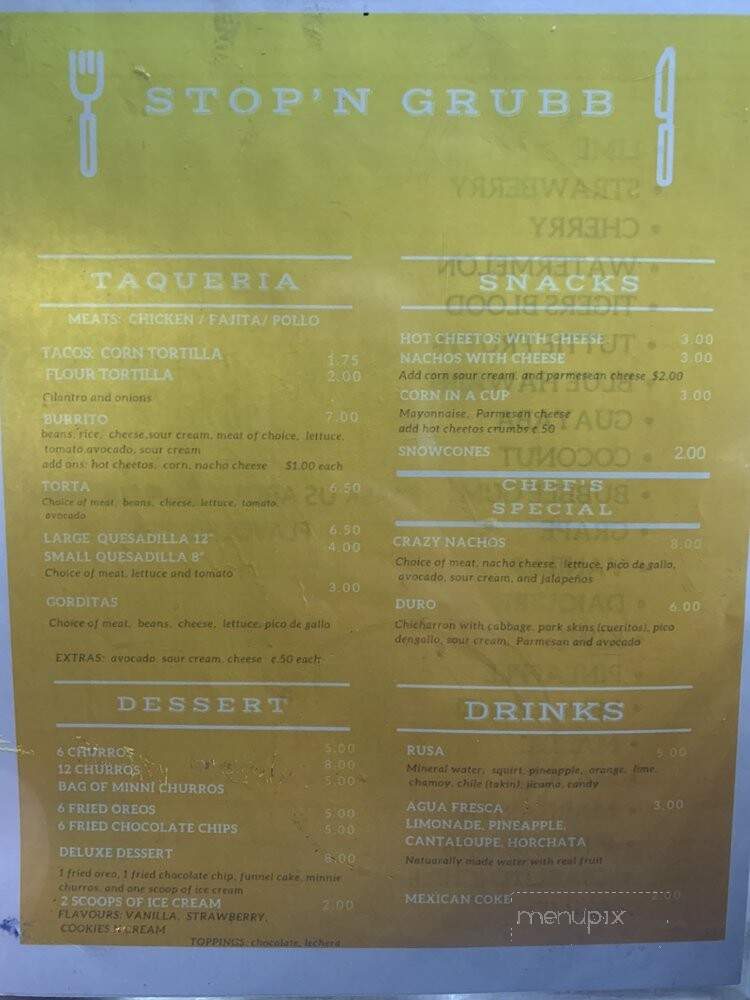 Stop N' Grubb - Fresno, TX menu_pic