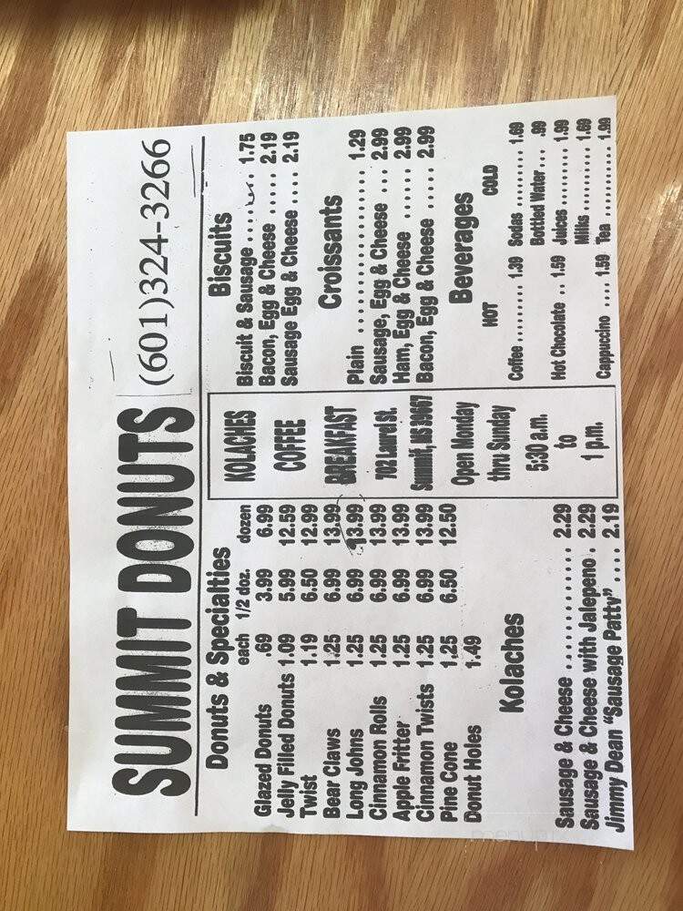 Summit Donuts and Kolaches - Summit, MS menu_pic