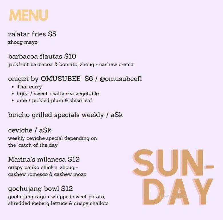 Sunday Coffee & Conscious Eatery - Miami, FL menu_pic