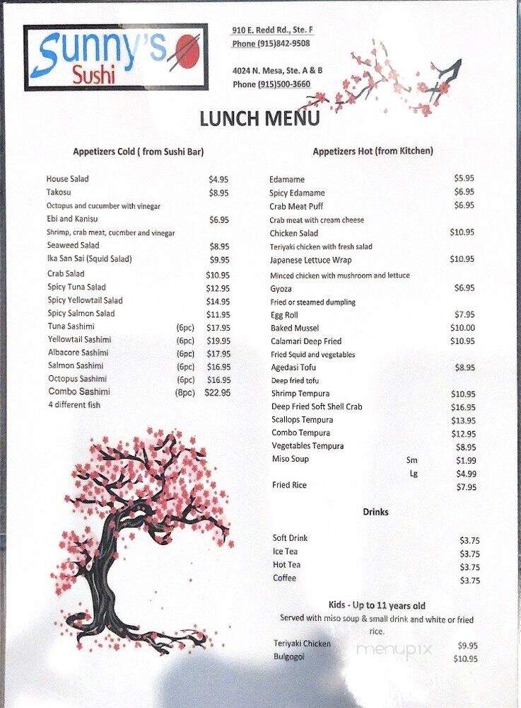 Sunny's Sushi - El Paso, TX menu_pic