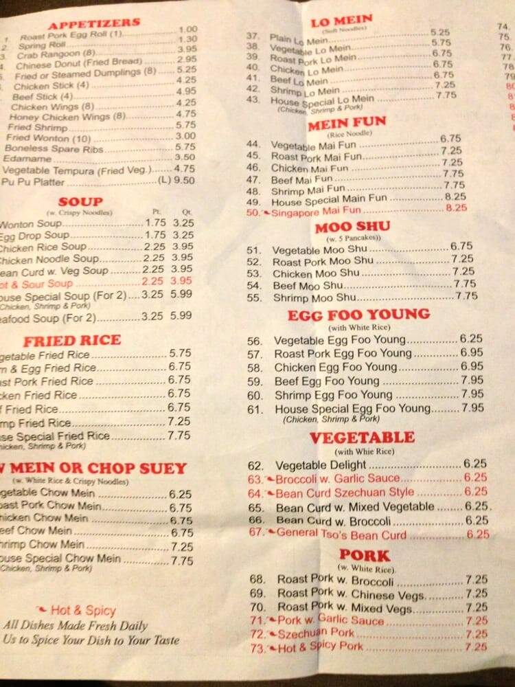 Fei Ying Restaurant - Tillamook, OR menu_pic