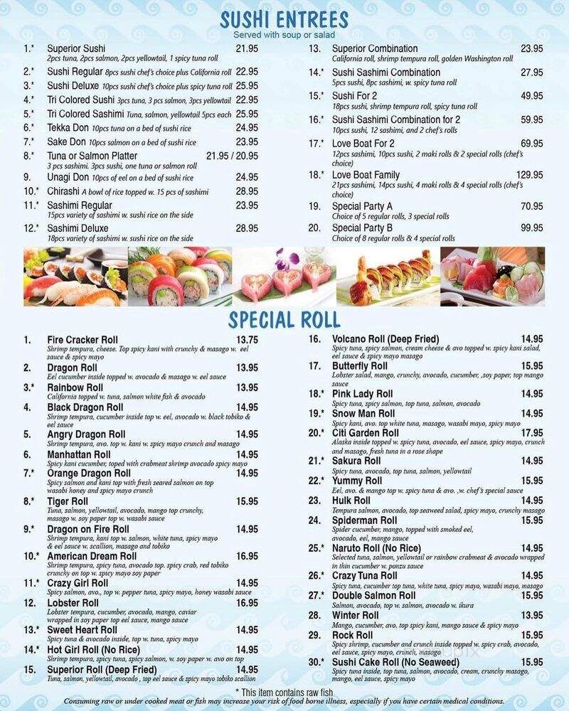 Superior Sushi - Township of Washington, NJ menu_pic