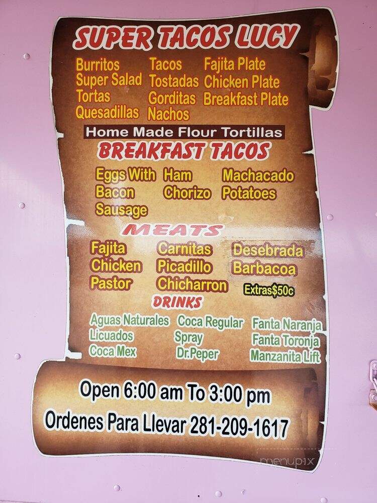 Super Tacos Lucy - Houston, TX menu_pic