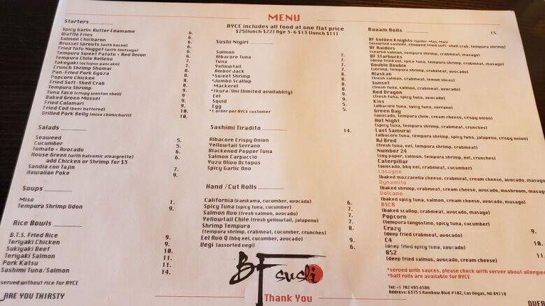 Sushi Baaam - Las Vegas, NV menu_pic