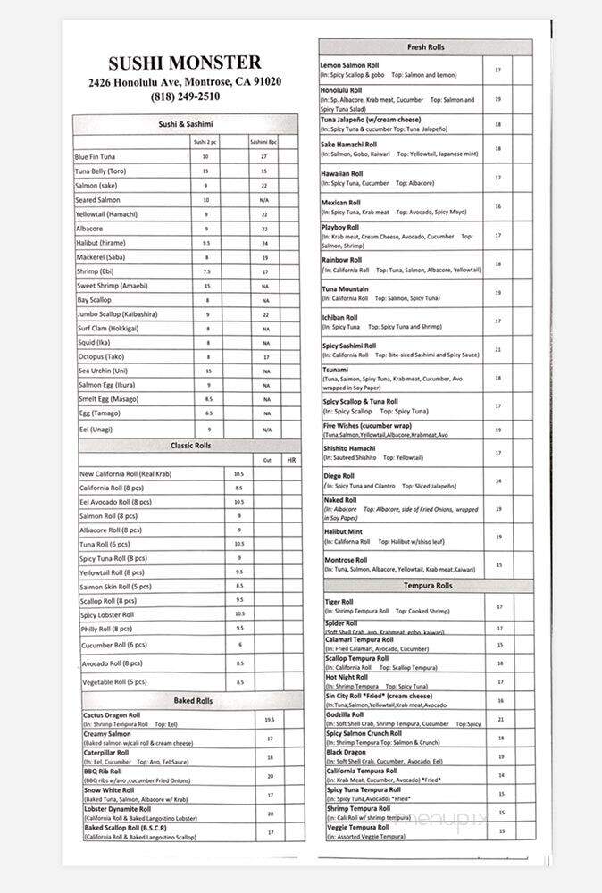Sushi Ma Nster - Montrose, CA menu_pic