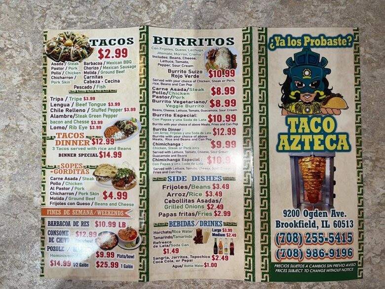 Taco Azteca - Brookfield, IL menu_pic