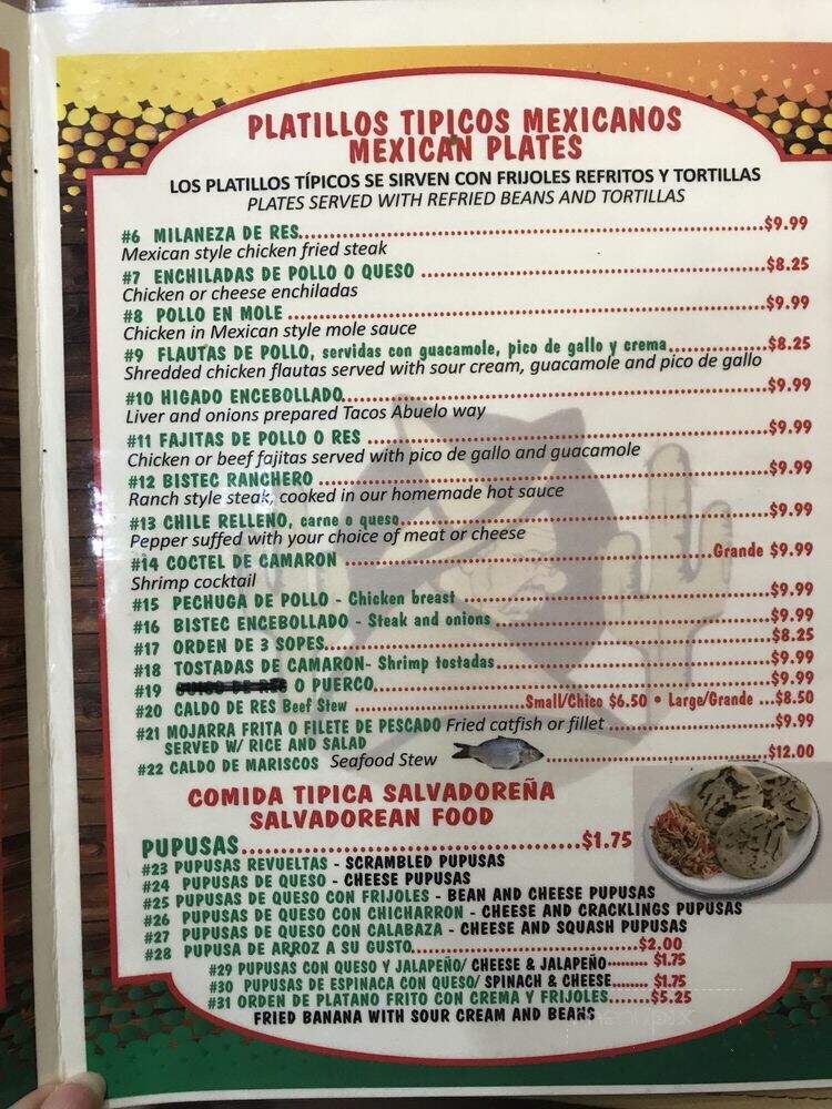 Tacos Abuelo's - Dallas, TX menu_pic