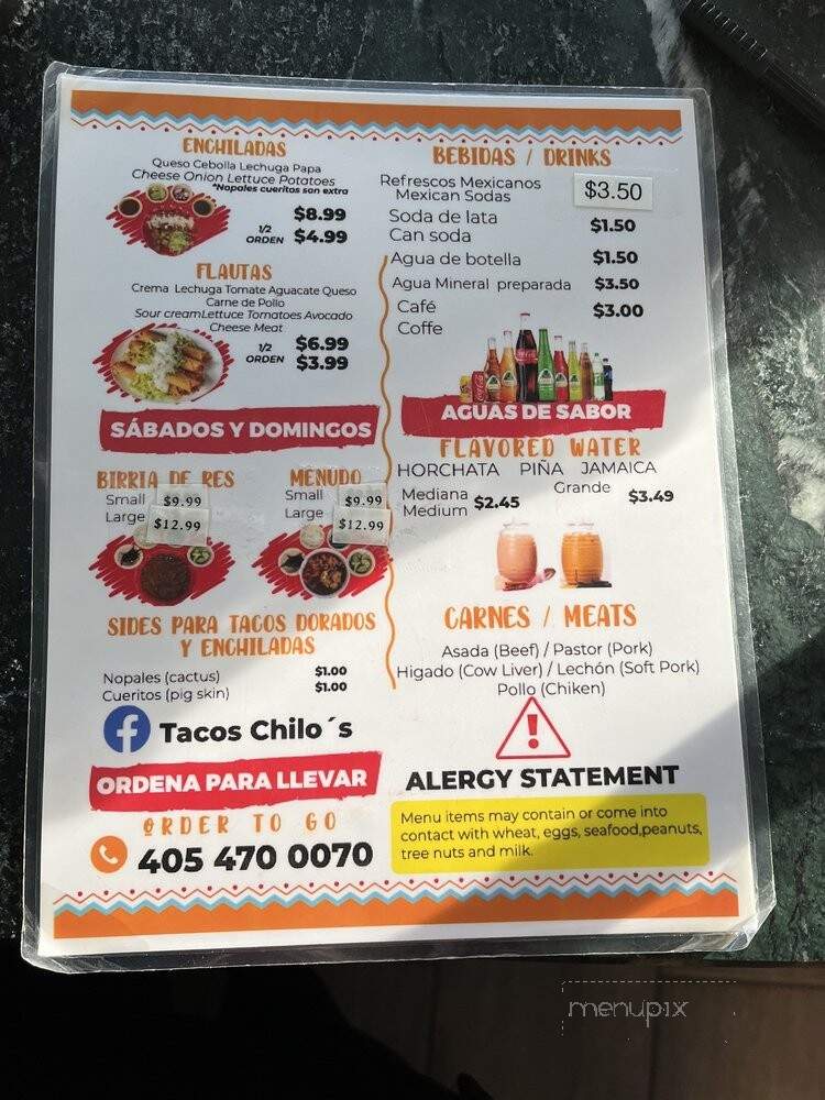 Tacos Chilo's - Warr Acres, OK menu_pic