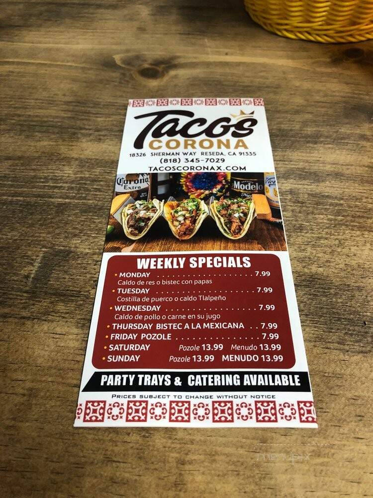 La Corona Restaurant - Van Nuys, CA menu_pic
