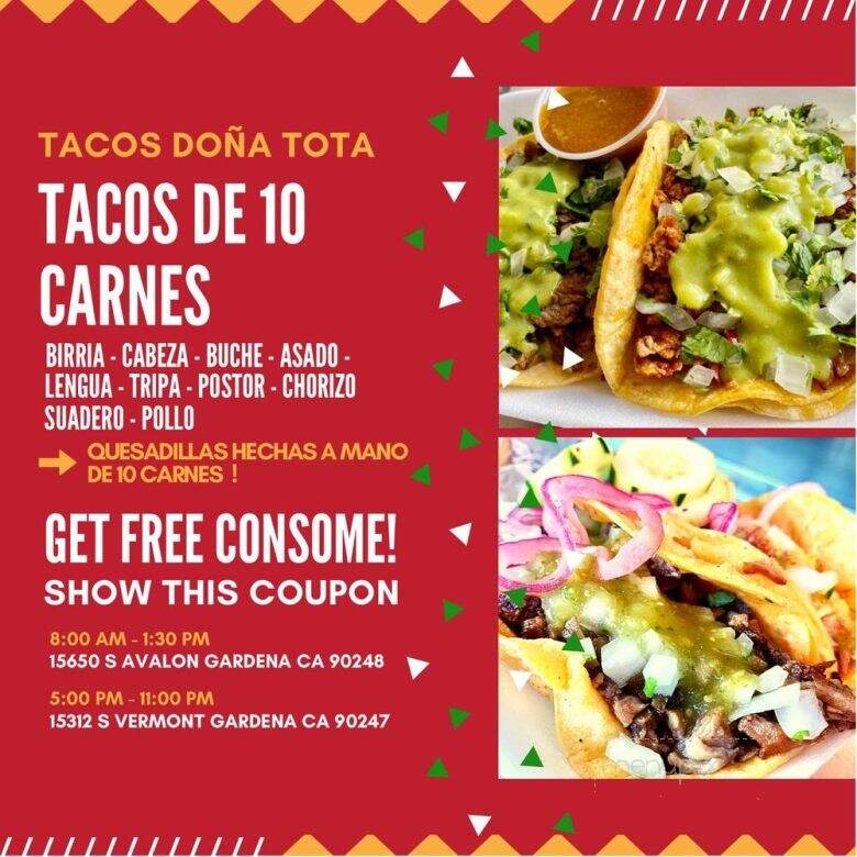 Tacos Dona Tota - Gardena, CA menu_pic