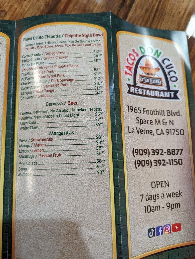 Tacos Don Cuco - La Verne, CA menu_pic