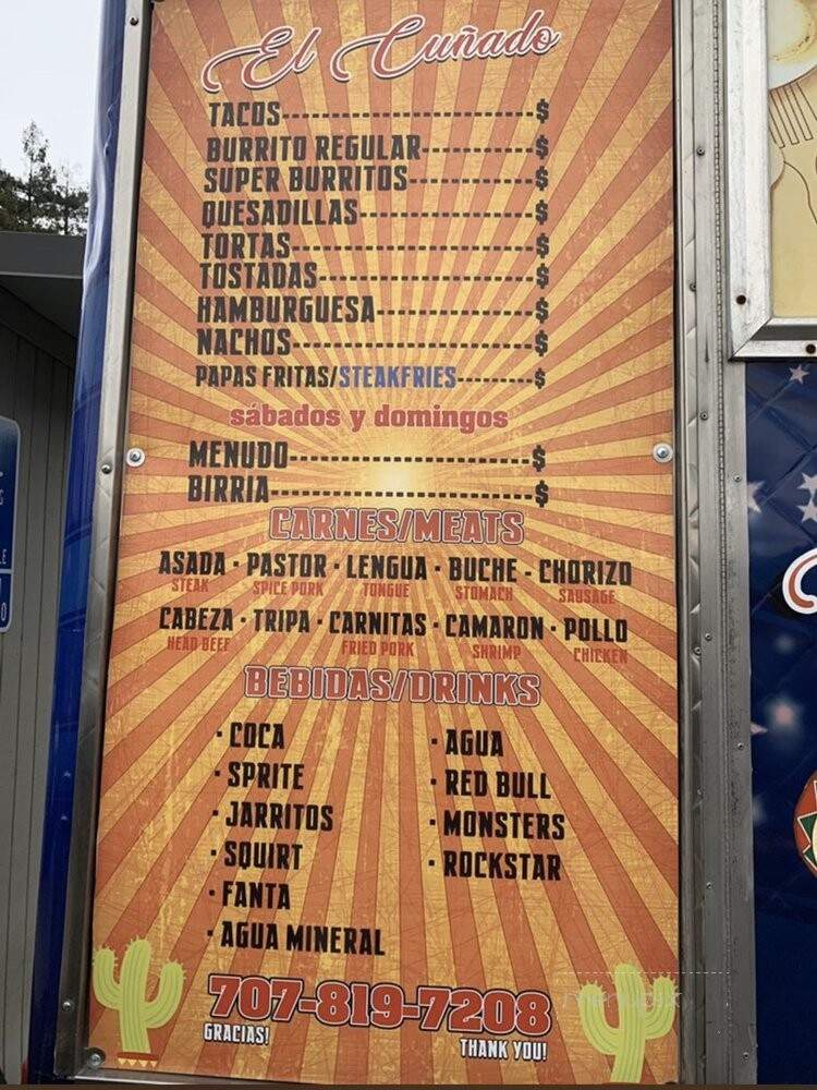 Tacos El Cunado - Napa, CA menu_pic