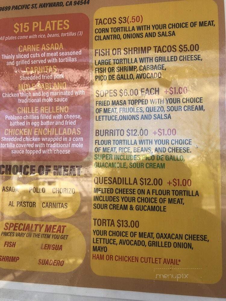 Tacos El Poblanito - Hayward, CA menu_pic