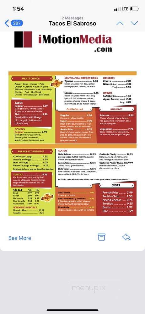 Tacos El Sabroso - North Highlands, CA menu_pic