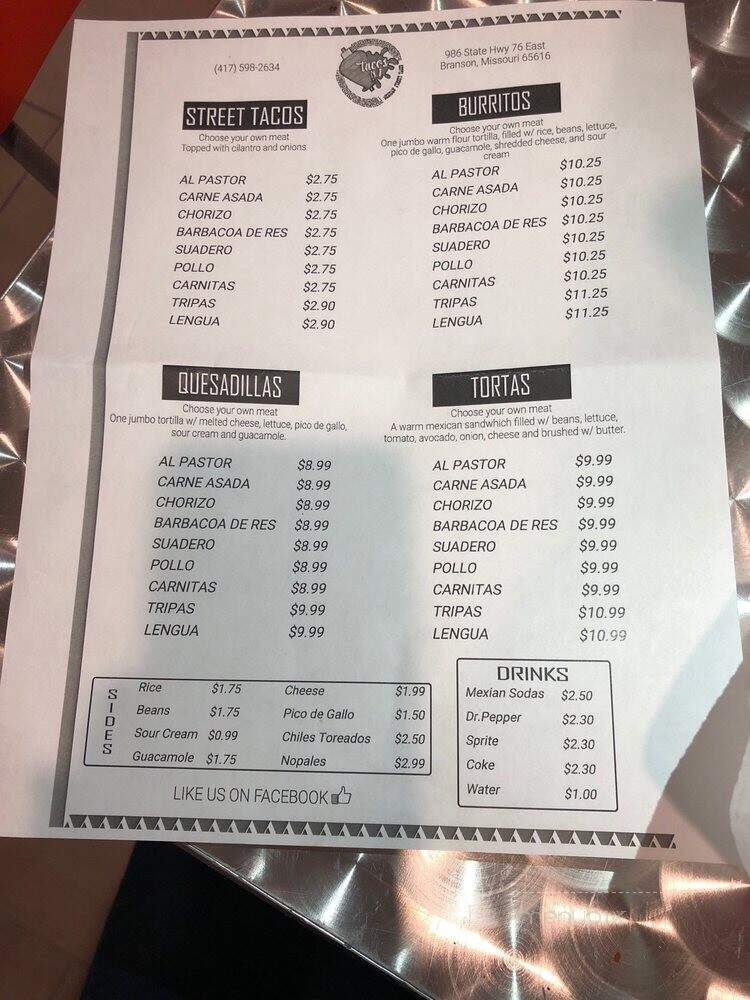 Tacos No 1 - Branson, MO menu_pic