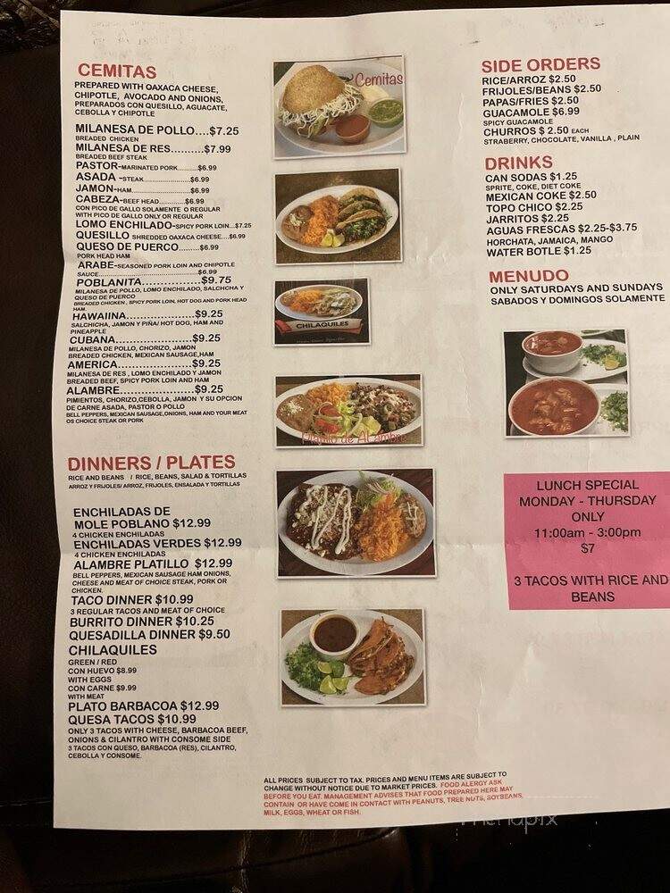 Tacos Puebla - Bensenville, IL menu_pic