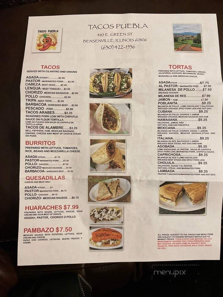 Tacos Puebla - Bensenville, IL menu_pic