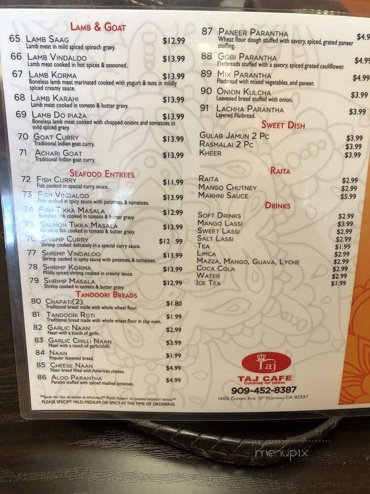 Taj Cafe - Fontana, CA menu_pic