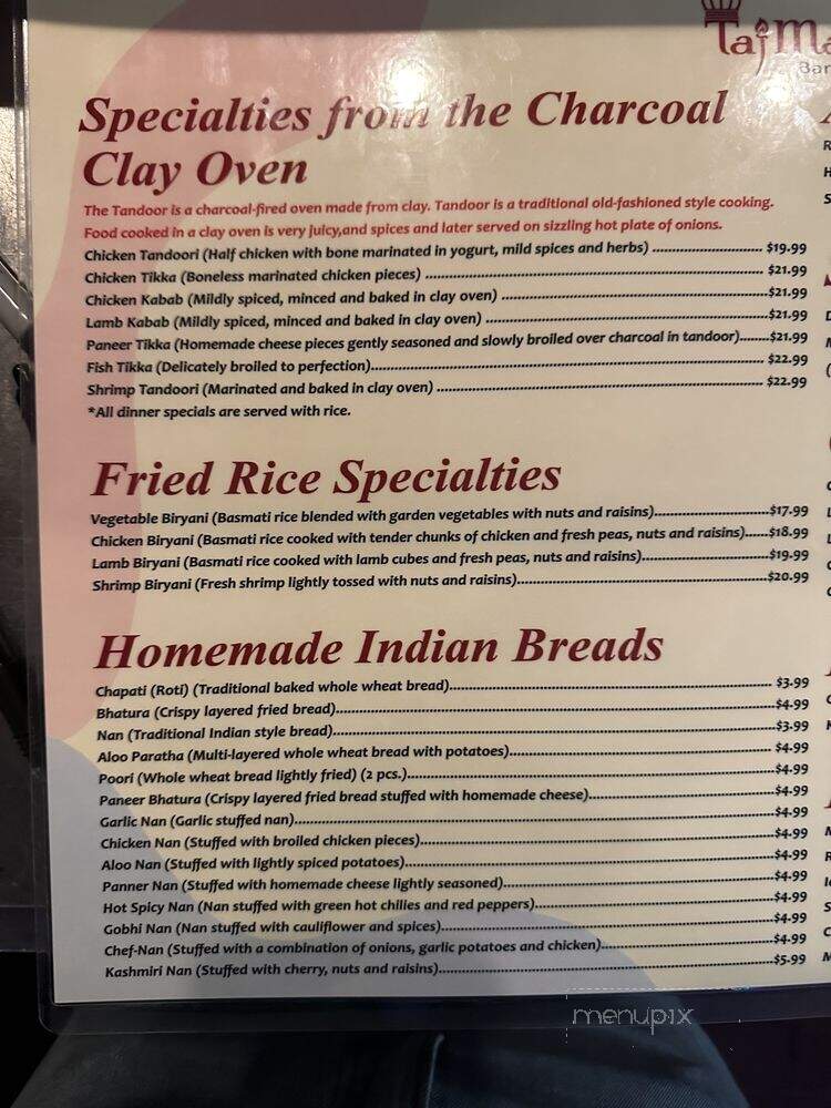 Taj Mahal Bar & Grill - Covington, KY menu_pic