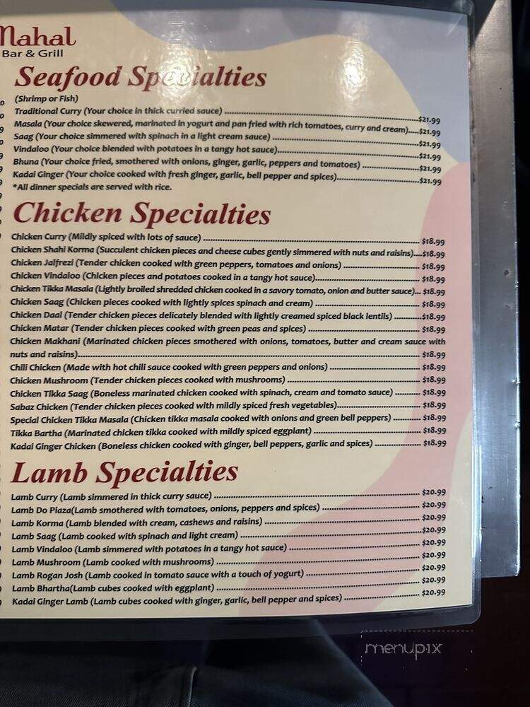 Taj Mahal Bar & Grill - Covington, KY menu_pic