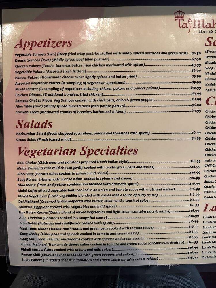 Taj Mahal Bar & Grill - Covington, KY menu_pic
