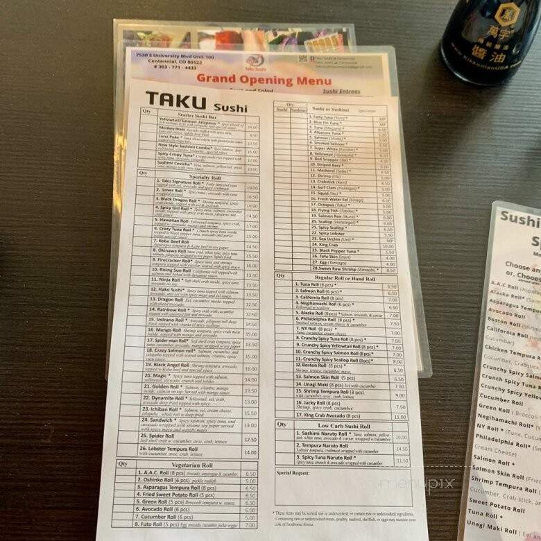 Taku Sushi - Centennial, CO menu_pic