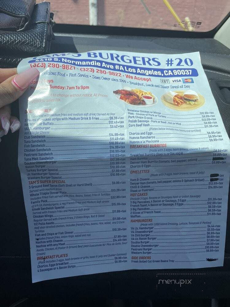 Tam's Burgers - Los Angeles, CA menu_pic