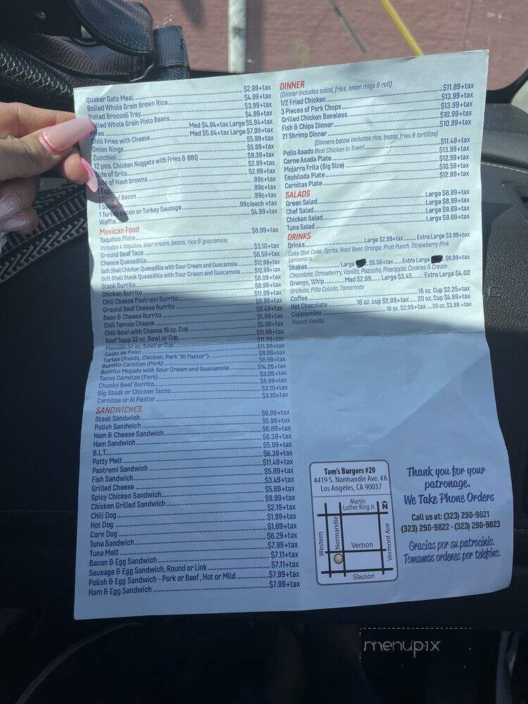 Tam's Burgers - Los Angeles, CA menu_pic