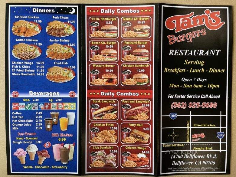 Tams Burgers - Bellflower, CA menu_pic