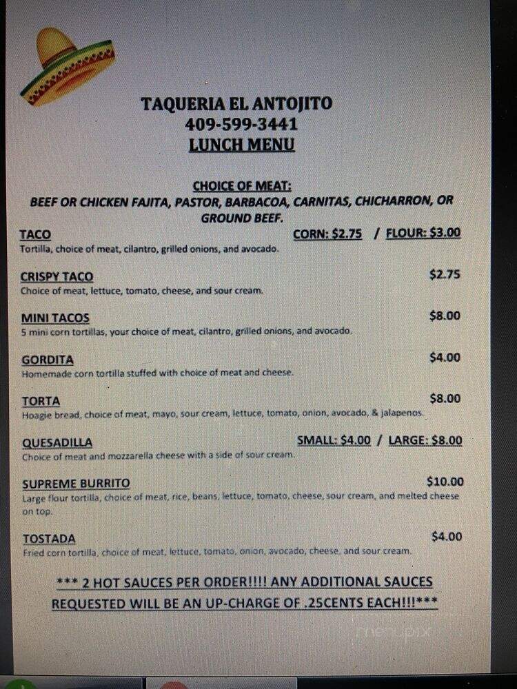 Taqueria El Antojito - Bolivar Peninsula, TX menu_pic